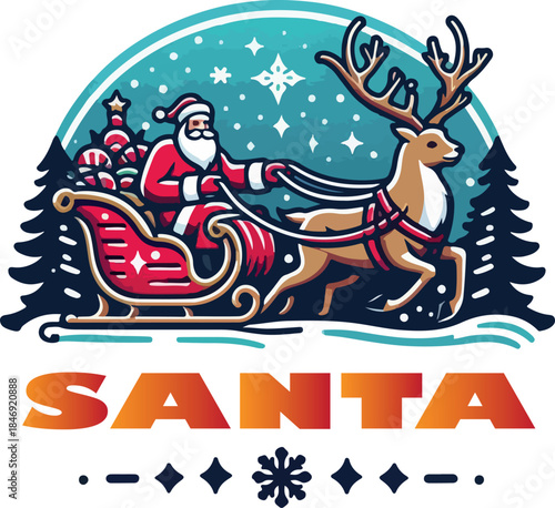 Santa Claus riding a horse Christmas card illustration cartoon design