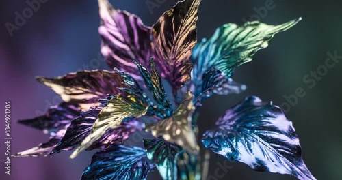 Abstract Iridescent Flower Sculpture with Vibrant Colors.