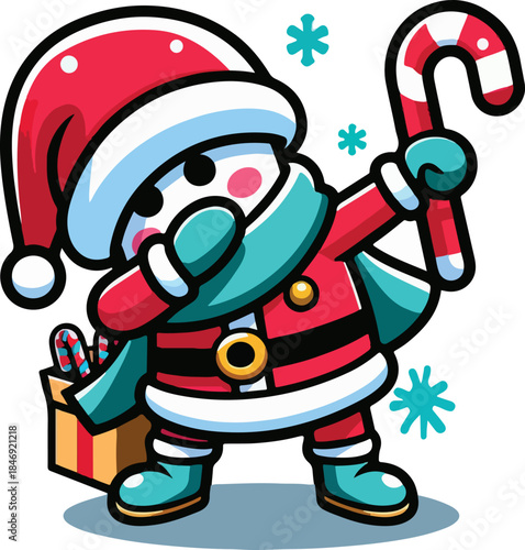 Cartoon Santa Claus with gifts wearing red hat smiling for Christmas illustration