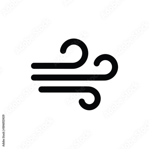 Simple black and white illustration of wind or air current symbol