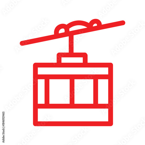 Red Minimalist Cable Car Icon for Winter Ski Resort Design