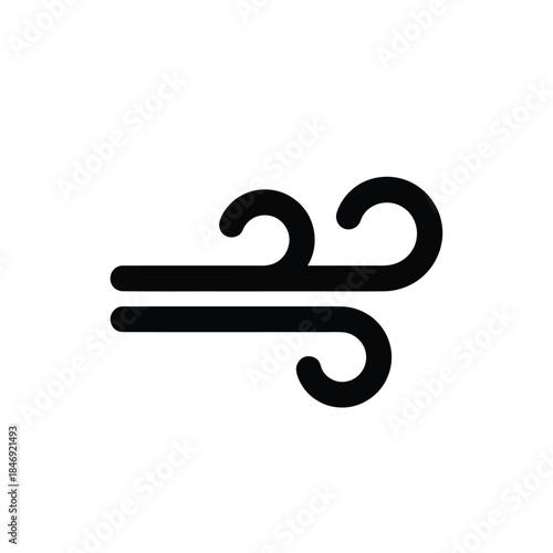 A simple black icon depicting the stylized form of wind currents