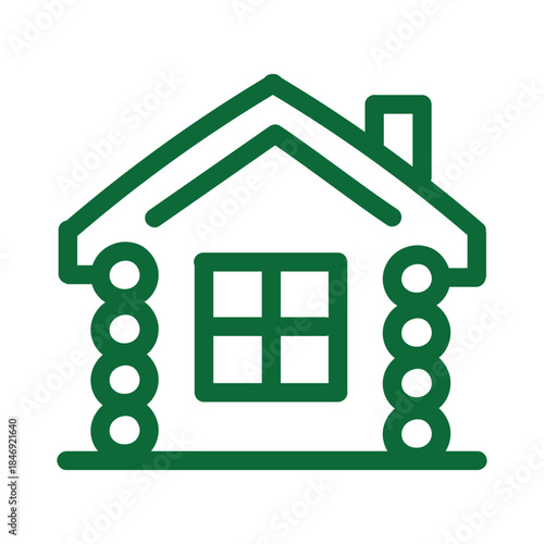 Green Winter Cabin or Log House Icon for Holiday Lodging