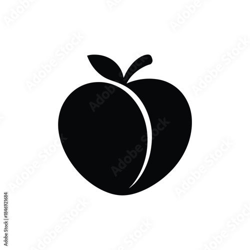 Simple black and white illustration of a single ripe peach fruit