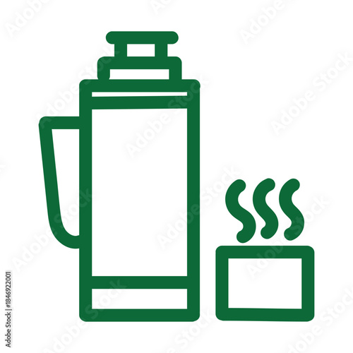 Green Thermos or Vacuum Flask with Cup Icon for Hot Drinks
