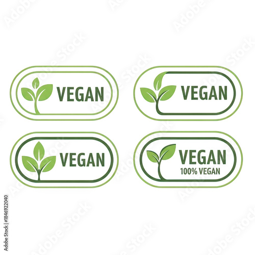Vegan Label Set Ecology Design Eco Friendly Food Vegetarian Natural Badge Sign Icon Nutrition Diet Product Logo Symbol