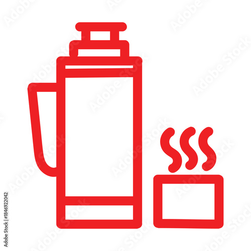 Red Steaming Thermos or Vacuum Flask Line Icon