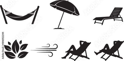 Summer relaxation vacation icons set silhouette