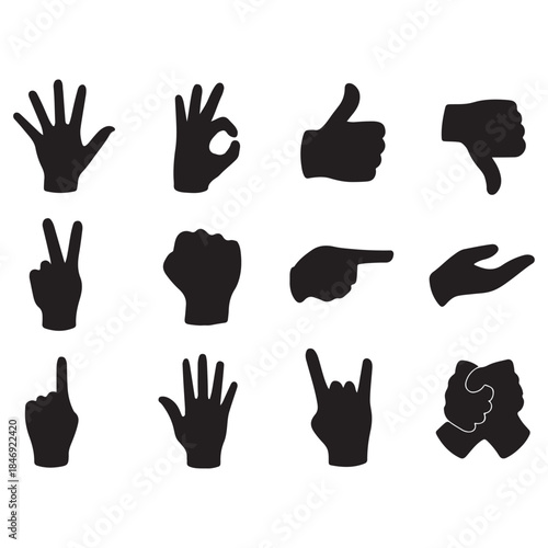 Hand Gesture Silhouette Icons Vector