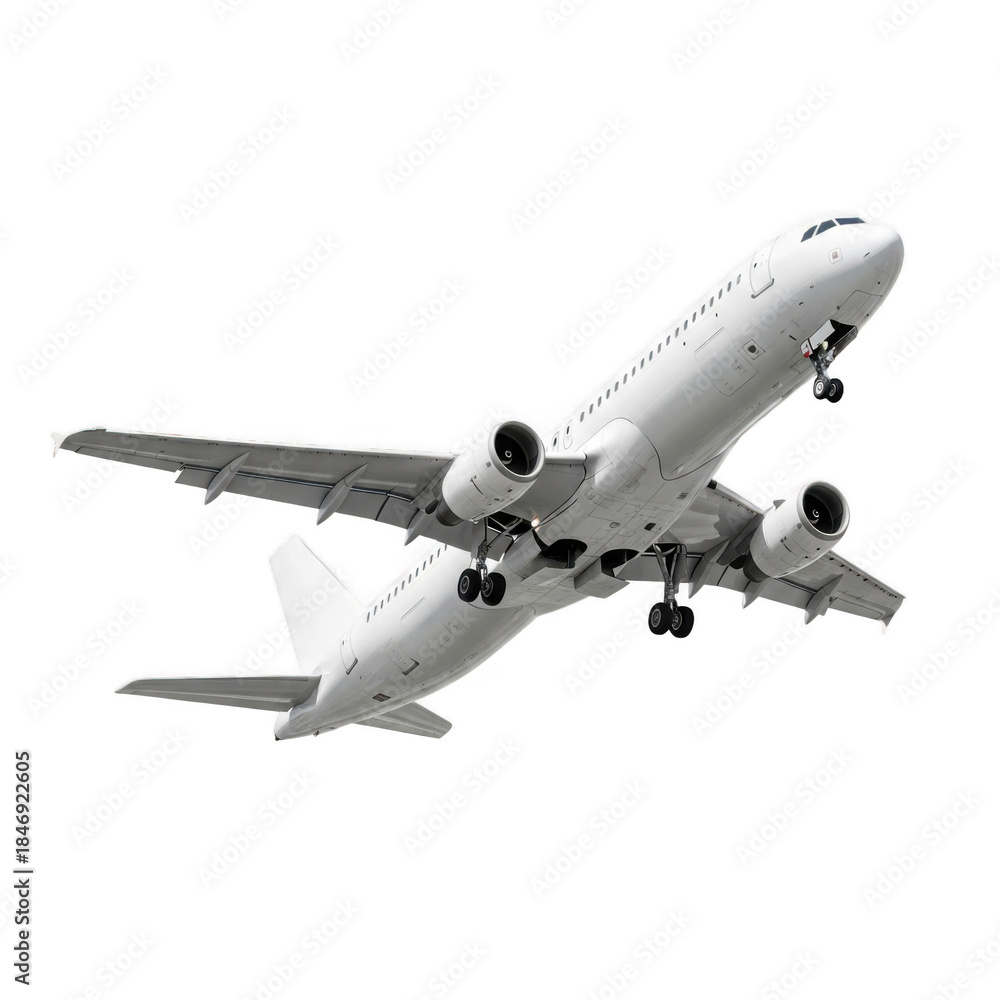 Obraz premium Commercial jetliner in flight isolated on transparent background