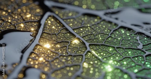 Abstract Macro Leaf Veins with Sparkling Lights.