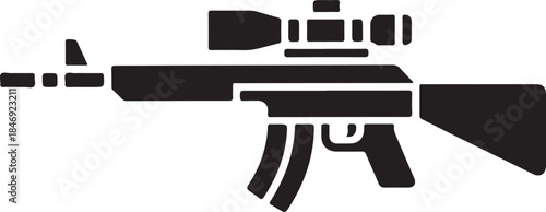 Black silhouette of a rifle with a scope and magazine firearm