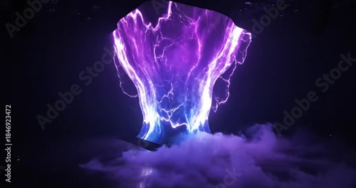Abstract Neon Energy Vortex with Lightning and Smoke.
