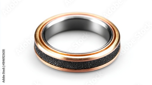Sleek metallic ring with textured band, rose gold & silver