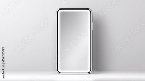 Sleek, modern smartphone with a blank, reflective screen on a minimalist background