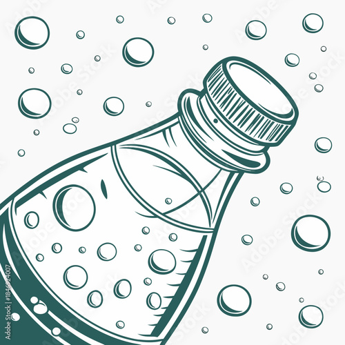 Green bottle with bubbles soda water