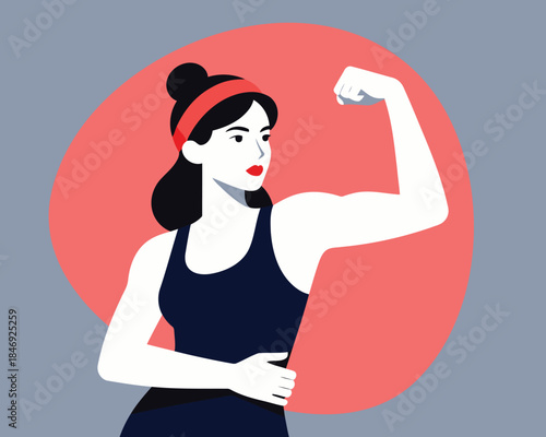 Strong woman flexing her muscles in a powerful pose confidently