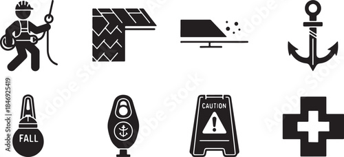 Black Solid Construction Fall Protection Safety System Silhouettes Set of Six