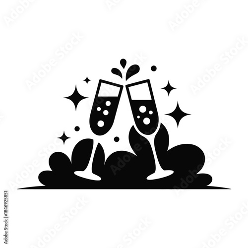 Celebrating with champagne A festive illustration of two glasses toasting