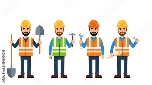 Construction Workers Team at Building Site Illustration
