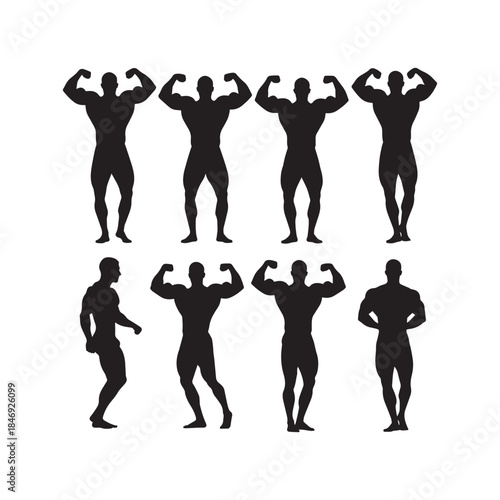 Sporty Man Muscular Bodybuilder Silhouettes Collection,Bodybuilder Silhouettes,Vector Fitness Athletes,Muscular Physique Shapes,bodybuilder vector