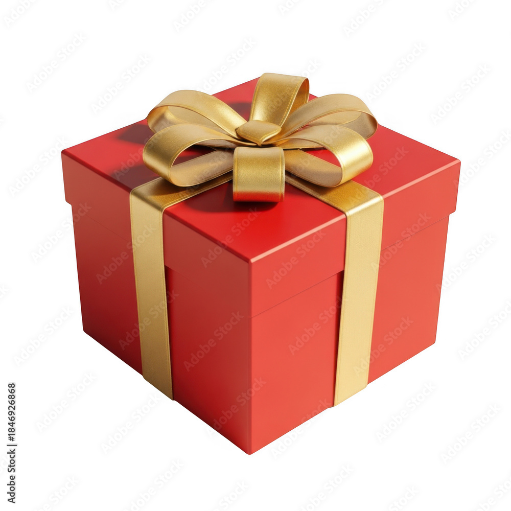 Obraz premium Elegant red gift box with golden bow isolated on transparent background