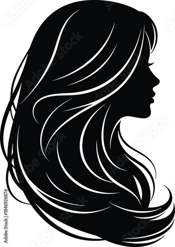Beautiful Woman Silhouette Profile with Long Wavy Hair for Beauty Salon Fashion Haircare Cosmetics Wellness and Minimalist Female Elegance Design Concepts