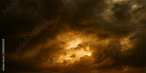 Dramatic fire and smoke erupt across a dark stormy sky as sunset light pierces through black clouds and an overcast atmosphere during a summer weather timelapse