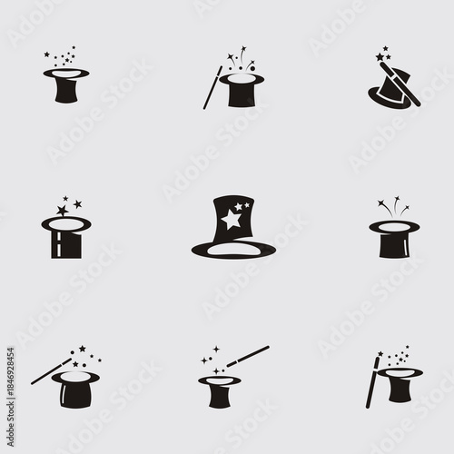 Magic Hat and Wand Icons Collection