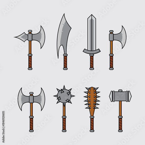 Flat Design Medieval Battle Weapons Set