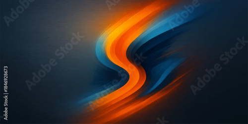 An abstract red and blue wave design features a glowing orange fire flame pattern with bright energy flares and a hot motion blur texture against a dark backdrop