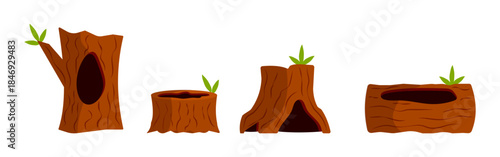 Set of variation brown tree hollow trunk vector illustration isolated on white background