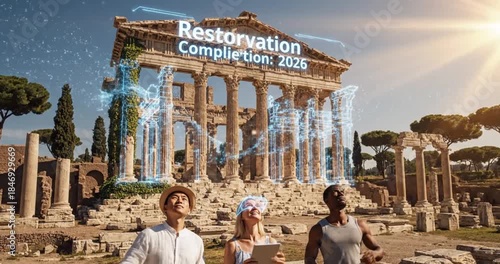 Augmented Reality Restoration of Ancient Roman Ruins with Tourists.