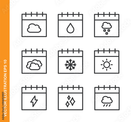 Weather Calendar line icons- Mini collection and editable stroke series icon