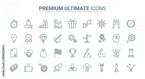 Success thin line icons set vector illustration. Outline symbols of top projects, objective target and opportunity to win and achieve award prize, efficient choice, solution and business development