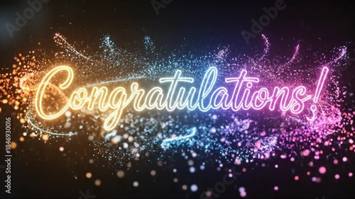 Dynamic Neon Celebration with Sparkling Fireworks and Colorful Particle Effects