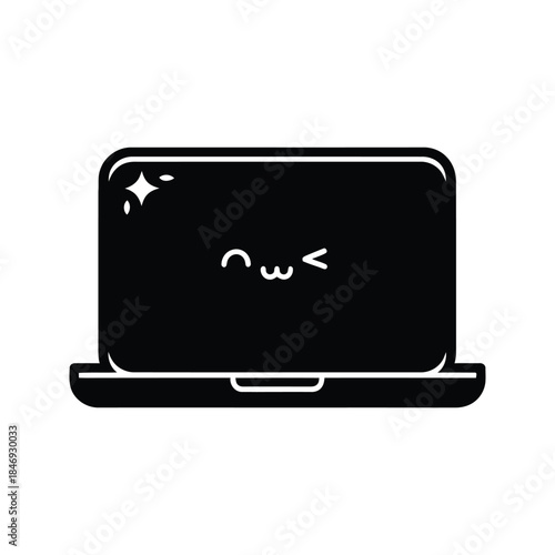 Cute cartoon laptop with winking face and sparkles