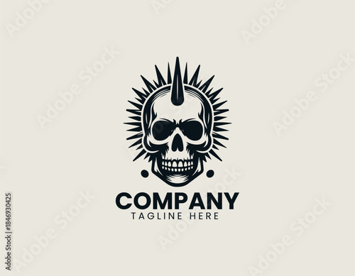 Iconic punk skull symbol expresses rebellious attitude in a bold modern black vector logo illustration