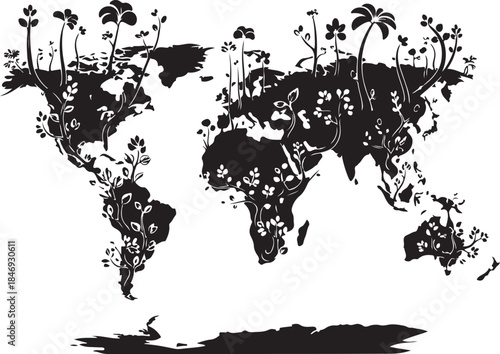 Floral World Map Silhouette