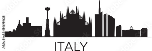 Milan Skyline Silhouette with Italy. design Vector black silhouette