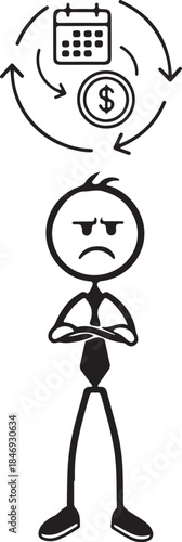Frustrated stick figure thinking about recurring payments and financial cycles