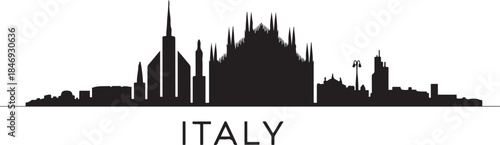 Milan Skyline Silhouette with Italy. design Vector black silhouette