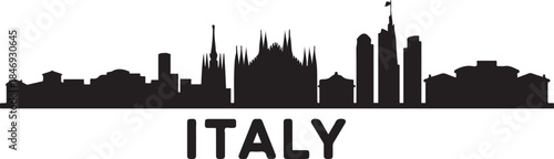 Milan Skyline Silhouette with Italy. design Vector black silhouette