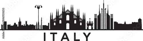 Milan Skyline Silhouette with Italy. design Vector black silhouette