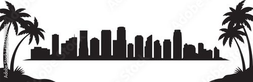 Detailed Miami skyline vector illustration. design Vector black silhouette