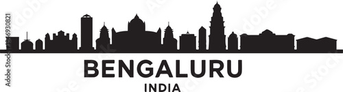 Bengaluru Skyline with India. design Vector black silhouette