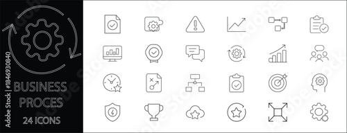 Project Management Line Icon Set Featuring Planning, Task Management, Scheduling, Teamwork, Workflow, Progress Tracking and Reporting for Business and Corporate Use.