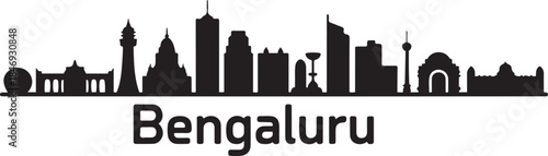 Bengaluru Skyline with India. design Vector black silhouette