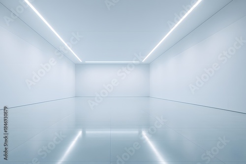 Wallpaper Mural Empty white minimal room with glossy floor and ceiling lights Torontodigital.ca