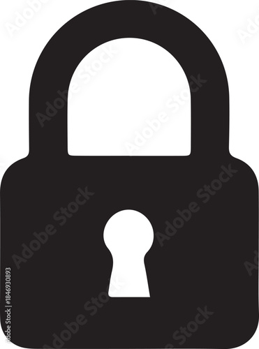 Black Silhouette Padlock Icon Symbolizing Security, Protection, Privacy, Digital Safety, and Data Encryption on a White Background